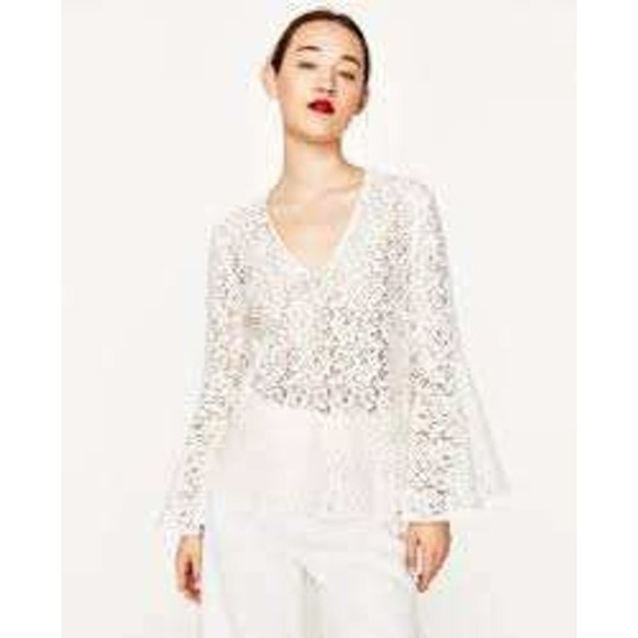 Zara white lace cottagecore fairy whimsical glam long bell sleeve Med - Picture 2 of 8